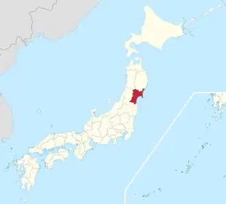 Kaart van Japan met Miyagi gemarkeerd