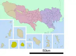 Kaart van Tokio met Miyake gemarkeerd