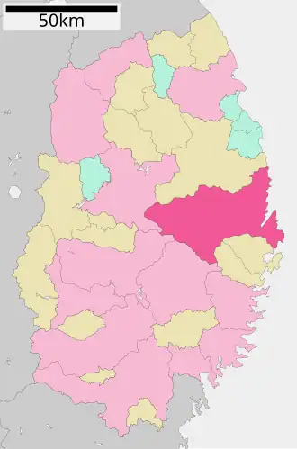 Situering van Miyako in de prefectuur Iwate