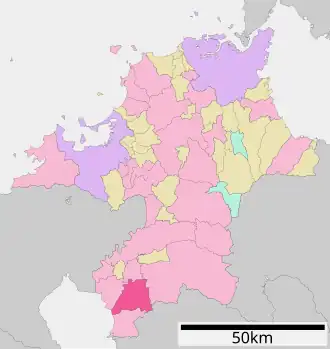 Situering van Miyama in de prefectuur Fukuoka