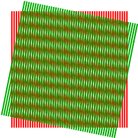 Moirépatroon met rode en groene lijnen