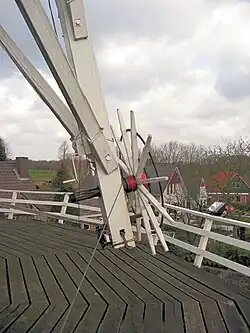 Staart met kruiwiel en lier voor bediening van de kapvang