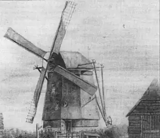 De in 1852 afgebrande houten, achtkantige molen