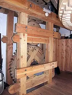 Aswiel met tussenrondsel en wentelwiel (rechtsboven steenwiel)