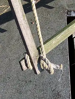 Onderkant zeil. Let op wijze van vastzetten.