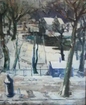 Sarphatipark met gemaalhuis voorgrond is Ceintuurbaan schilderij van Mommie Schwarz