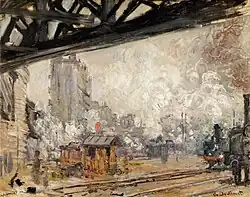 La Gare Saint-Lazare, vue extérieure, privé bezit, 64×81&nbsp;cm.
