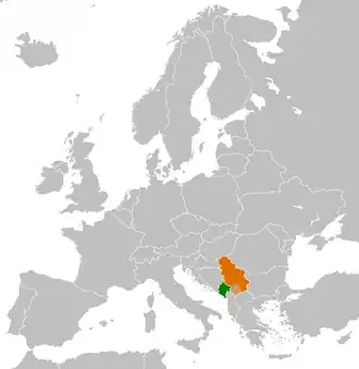 Servië (oranje) en Montenegro (groen).
