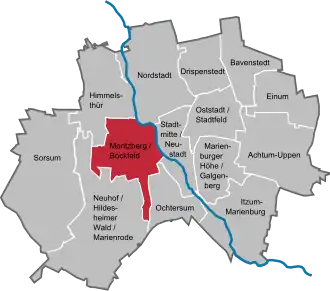 Ligging Moritzberg-Bockfeld in Hildesheim