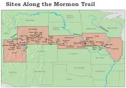 Route en plaatsen langs de Mormon Trail