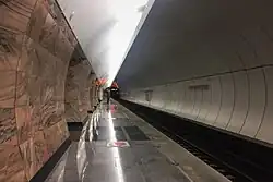 Het perron met het verlaagde gewelf boven het spoor.