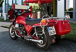 Mille GT zijspancombinatie. Niet origineel: velgen, bagagerek en toerscherm. En zijspan natuurlijk…