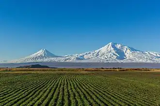 Ararat gezien vanuit Artaxata, kijkend naar het zuidwesten