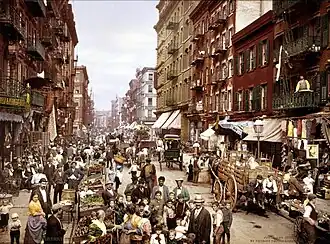Fotochroomafdruk van Mulberry Street in New York, die laat zien waartoe de techniek in staat is