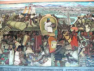 Muurschildering van de markt van Tlatelolco, het marktdistrict van Tenochtitlán Palacio Nacional