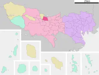 Situering van Musashimurayama in de prefectuur Tokio