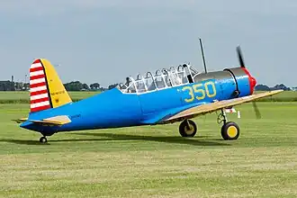 Vultee BT-13 Valiant van Stichting Vroege Vogels op Vliegveld Oostwold