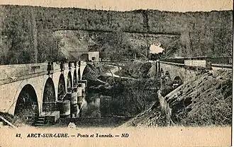 Historische afbeelding van bruggen en tunnels bij Arcy-sur-Cure