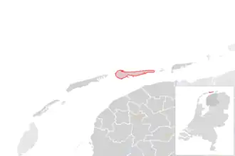 Locatie van de gemeente Ameland (gemeentegrenzen CBS 2016)