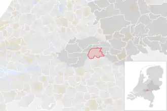 Locatie van de gemeente West Maas en Waal (gemeentegrenzen CBS 2016)