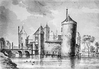 Een 17e-eeuwse tekening van Slot Schagen, gezien vanuit het noordwesten