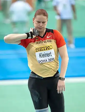 Nadine Kleinert tijdens de WK indoor van 2010 in Doha.