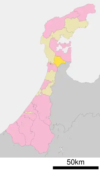 Situering van Nakanoto in de prefectuur Ishikawa