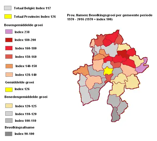 Provincie Namen: Bevolkingsgroei per gemeente periode 1970-2016