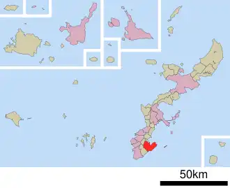 Situering van Nanjo in de prefectuur Okinawa