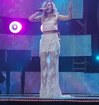 Zangeres Shimanskaya tijdens de Poolse preselectie voor het Eurovisiesongfestival 2016.