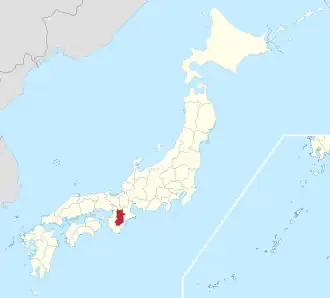 Kaart van Japan met Nara gemarkeerd