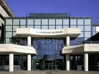 Het gebouw van The National Archives in Engeland.