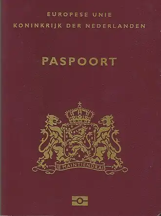De omslag van het paspoort van het Koninkrijk der Nederlanden