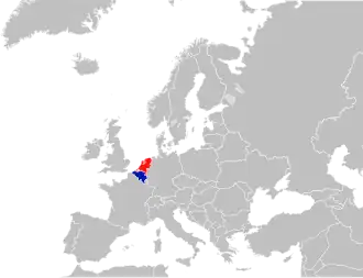 Kaart met daarop Nederland en België