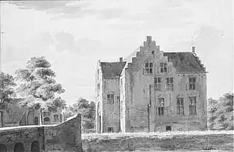 Kasteel Klingelenburg 1731, voor de ingrijpende verbouwing. Door Abraham de Haen.
