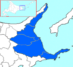 Kaart van Hokkaido met Nemuro gemarkeerd
