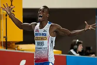 Nery Brenes viert zijn wereldtitel op de WK indoor van 2012, Istanboel