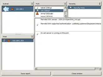 Een schermafbeelding van Nessus (versie uit 2005)