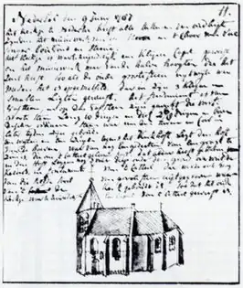 De oude kerk van voor 1932 getekend door Hendrik Verhees