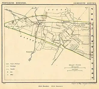De Hilte op een kaart uit 1867 van de voormalige gemeente Gieten