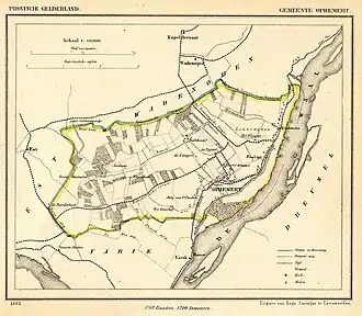 Kaart van de voormalige gemeente Ophemert uit 1865.