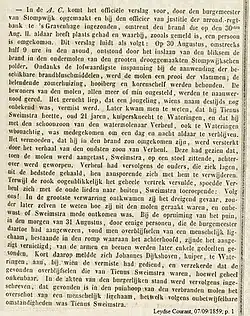 Artikel uit 1859 over het afbranden van de ondermolen in de polder.