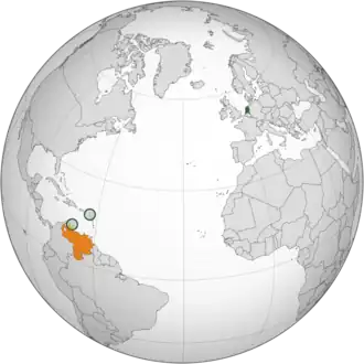 Kaart met daarop Koninkrijk der Nederlanden en Bolivariaanse Republiek Venezuela