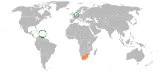 Kaart met daarop Koninkrijk der Nederlanden en Republiek van Zuid-Afrika