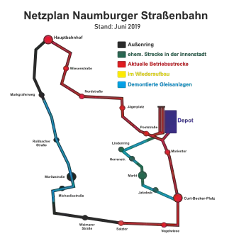 Netwerkkaart van de Tram van Naumburg