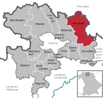 Kaart van Neustadt bei Coburg