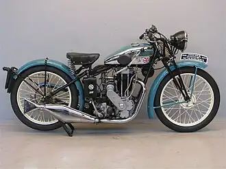 New Imperial B10 (350cc-kopklepper) uit 1930, de "Blauwe Prins" (zie "Trivia")