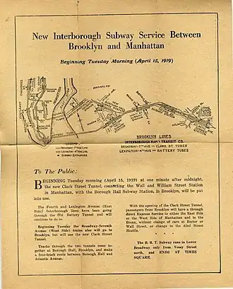 Aankondiging van de nieuwe lijn van de Interborough Rapid Transit Company in 1919