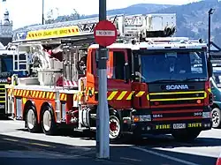 Scania 124G 360 ladderwagen van de brandweer in Nieuw-Zeeland