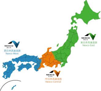 De zone van NEXCO Central Japan (in het oranje)